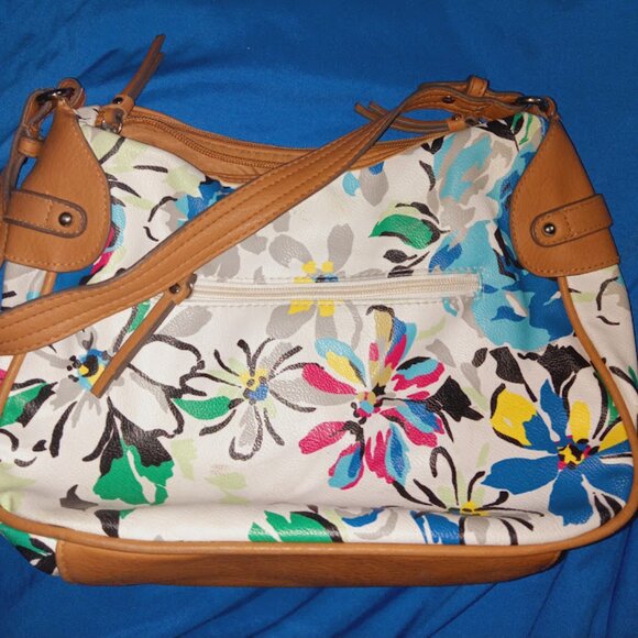 Rosetti floral print shoulder bag with light brown laether and chrome zippers - Picture 7 of 11